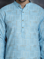 Thumbnail for Jompers Men's Printed Kurta with Churidar - Sky Blue - Distacart