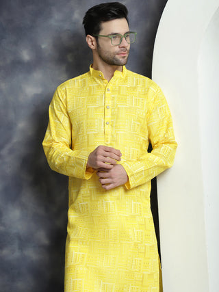 Jompers Men's Printed Kurta with Churidar - Yellow - Distacart