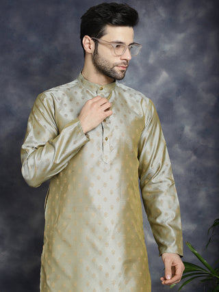 Jompers Men's Woven Design Silk Blend Kurta with Pyjama - Pista - Distacart