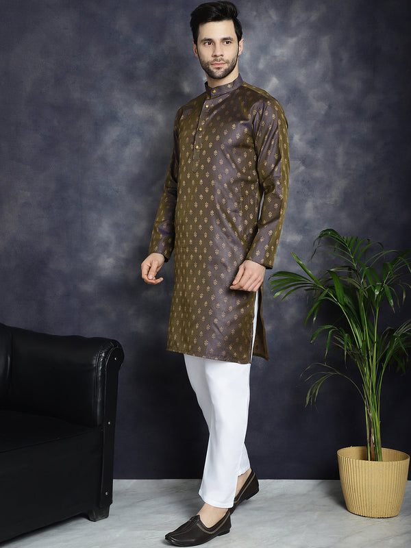 Jompers Men's Woven Design Silk Blend Kurta with Pyjama - Purple - Distacart
