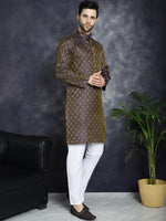 Thumbnail for Jompers Men's Woven Design Silk Blend Kurta with Pyjama - Purple - Distacart