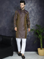 Thumbnail for Jompers Men's Woven Design Silk Blend Kurta with Pyjama - Purple - Distacart