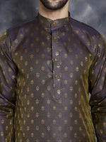 Thumbnail for Jompers Men's Woven Design Silk Blend Kurta with Pyjama - Purple - Distacart