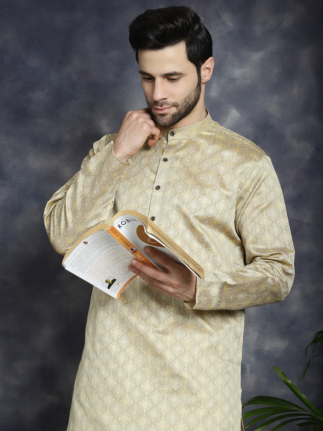 Jompers Men's Beige Woven Design Kurta with Pyjama - Beige - Distacart