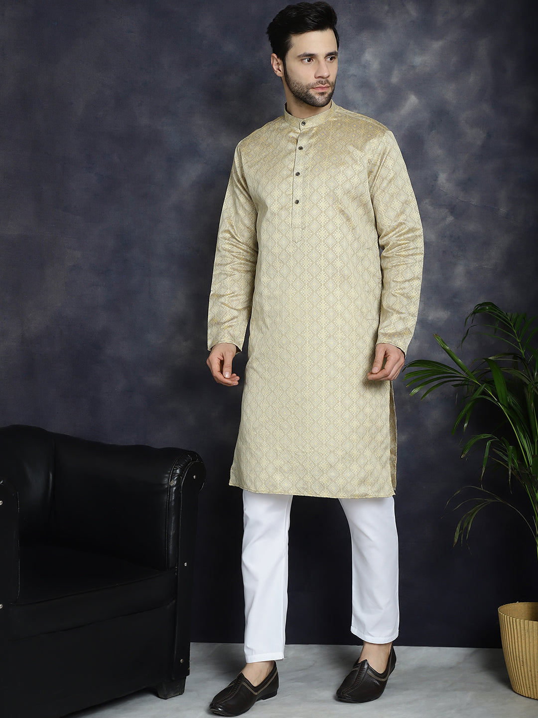 Jompers Men's Beige Woven Design Kurta with Pyjama - Beige - Distacart