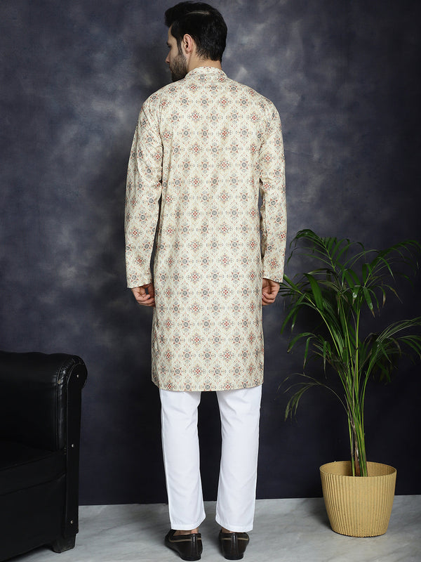 Jompers Men's Golden Foil Printed Kurta with Pyjama - Golden - Distacart