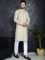Thumbnail for Jompers Men's Golden Foil Printed Kurta with Pyjama - Golden - Distacart