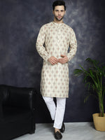 Thumbnail for Jompers Men's Golden Foil Printed Kurta with Pyjama - Golden - Distacart