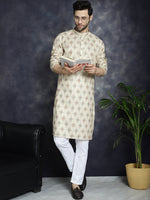 Thumbnail for Jompers Men's Golden Foil Printed Kurta with Pyjama - Golden - Distacart