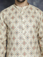Thumbnail for Jompers Men's Golden Foil Printed Kurta with Pyjama - Golden - Distacart