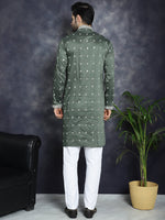 Thumbnail for Jompers Men's Chikankari Embroidered Kurta Pyjama Set - Olive - Distacart