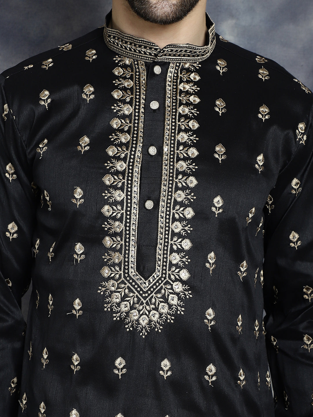 Jompers Men's Black Chikankari Embroidered Kurta With Pyjama - Distacart