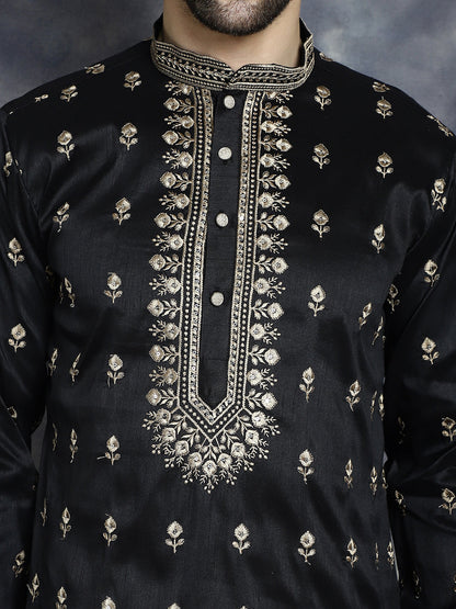 Jompers Men's Black Chikankari Embroidered Kurta With Pyjama - Distacart