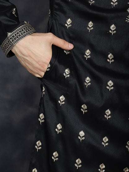 Jompers Men's Black Chikankari Embroidered Kurta With Pyjama - Distacart