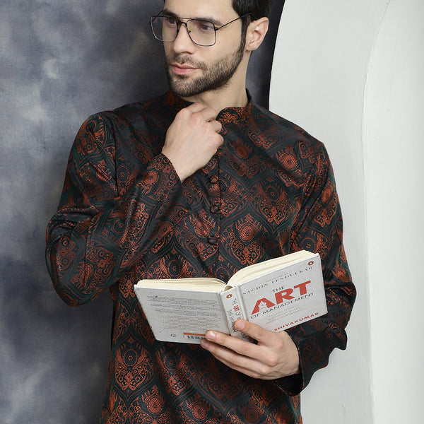 Jompers Men's Bronze Silk Blend Straight Kurta Pyjama Set - Distacart