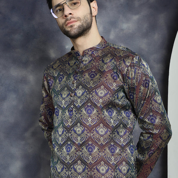 Jompers Men's Purple Silk Blend Straight Kurta Pyjama Set - Distacart