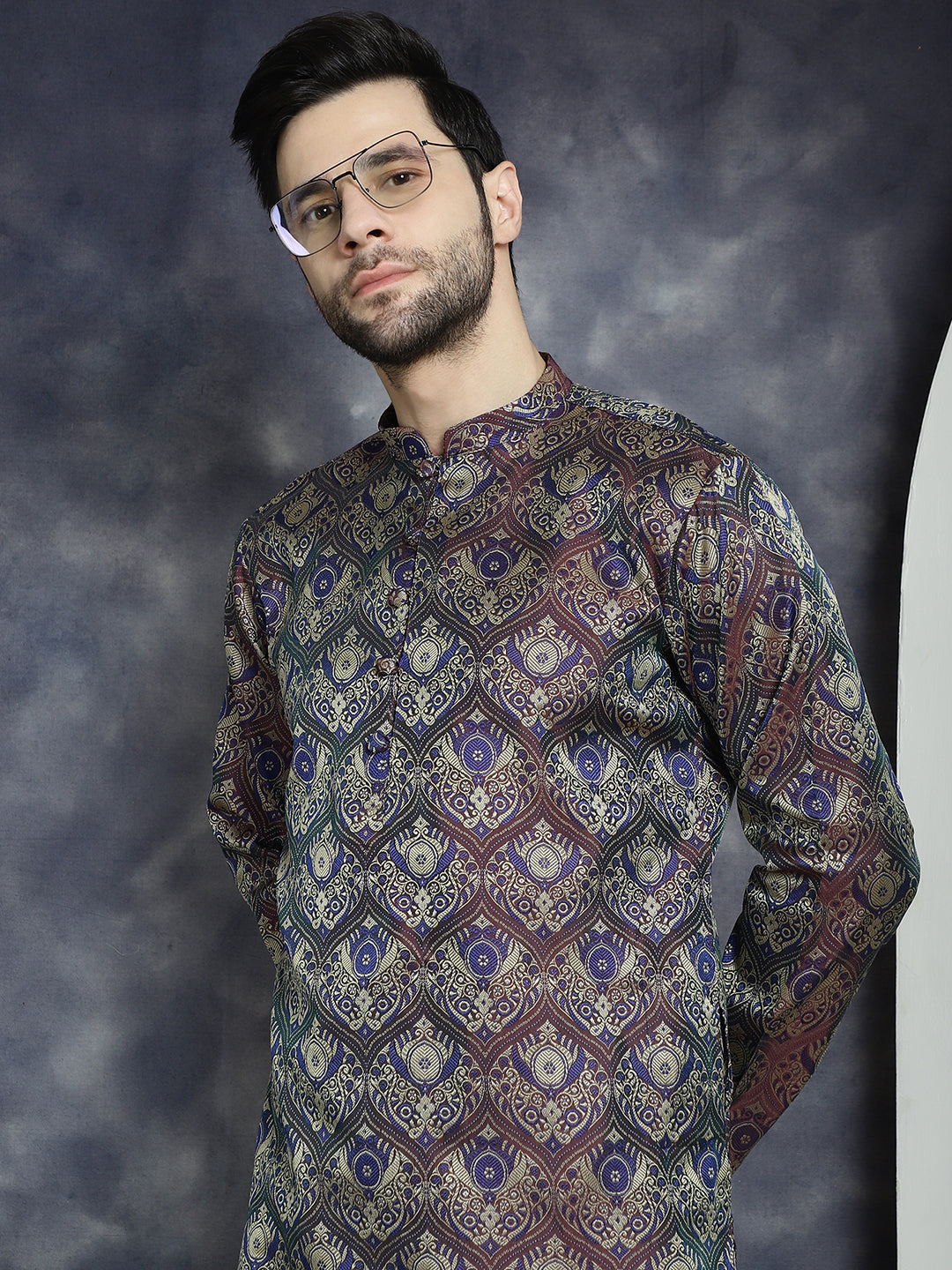 Jompers Men's Purple Silk Blend Straight Kurta Pyjama Set - Distacart