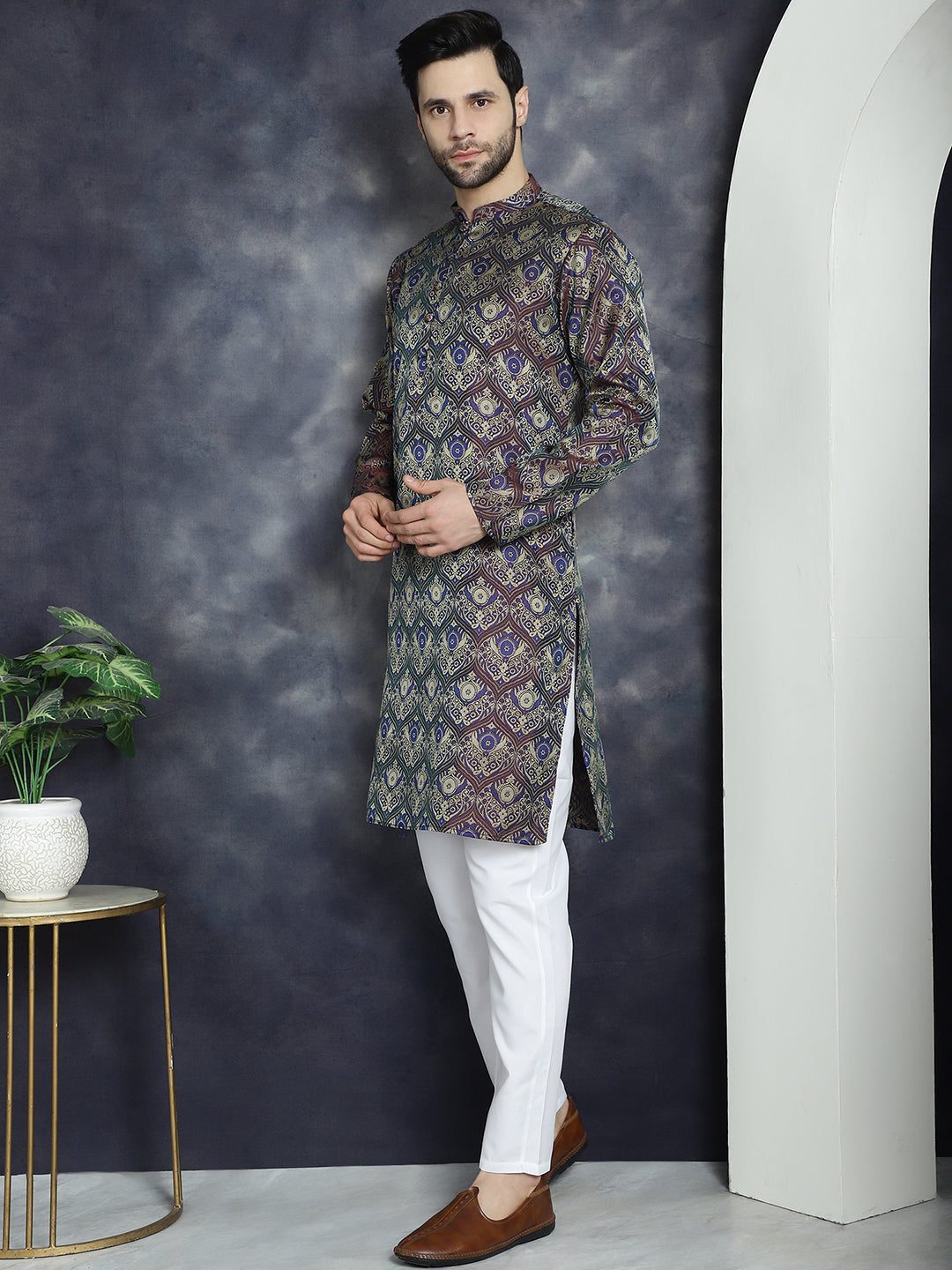 Jompers Men's Purple Silk Blend Straight Kurta Pyjama Set - Distacart