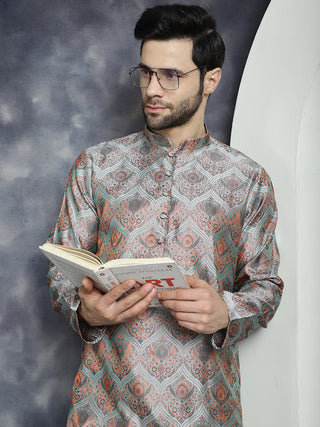 Jompers Men's Silver Silk Blend Straight Kurta Pyjama Set - Distacart