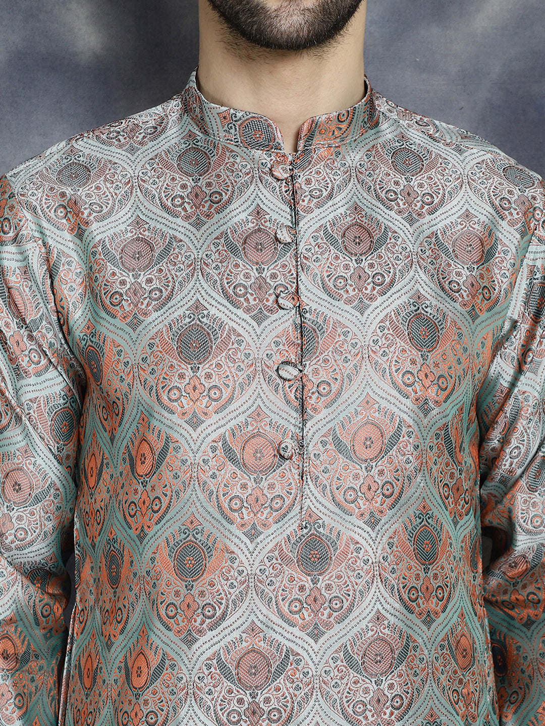 Jompers Men's Silver Silk Blend Straight Kurta Pyjama Set - Distacart