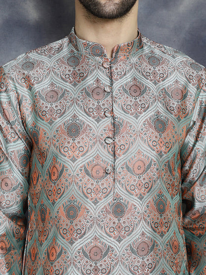 Jompers Men's Silver Silk Blend Straight Kurta Pyjama Set - Distacart