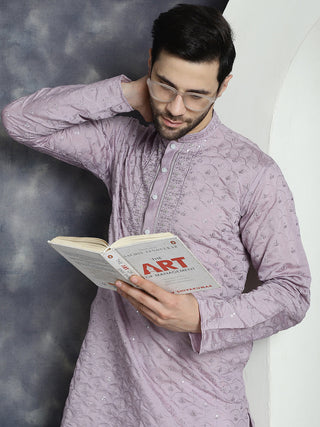 Jompers Men's Sequins Embroidered Kurta With Pyjama - Purple - Distacart