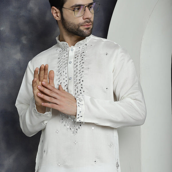 Jompers Men's Embroidered Kurta With Pyjama - White - Distacart