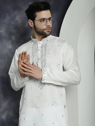 Jompers Men's Embroidered Kurta With Pyjama - White - Distacart