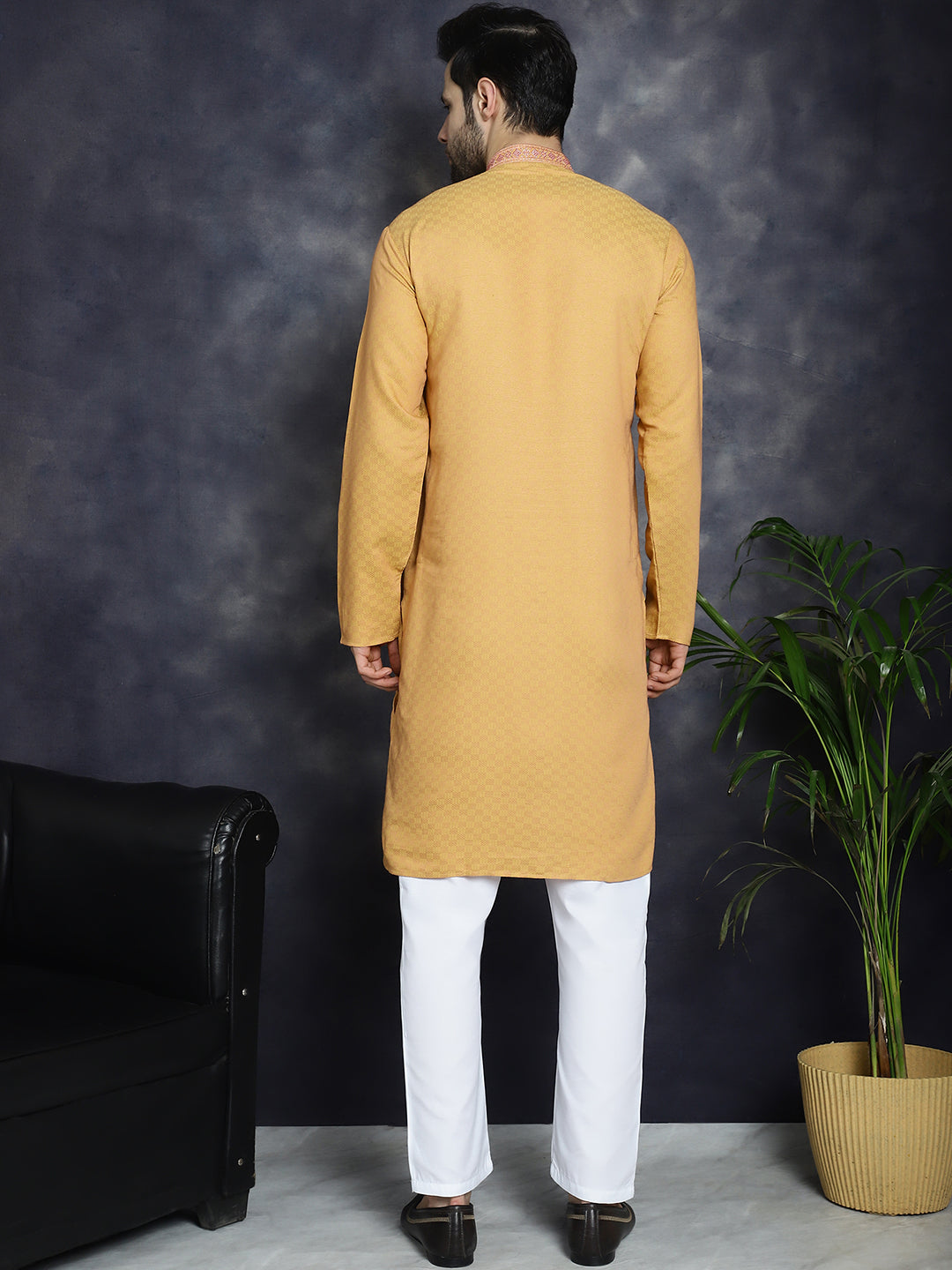 Jompers Men's Sequins Embroidered Kurta With Pyjama - Orange - Distacart