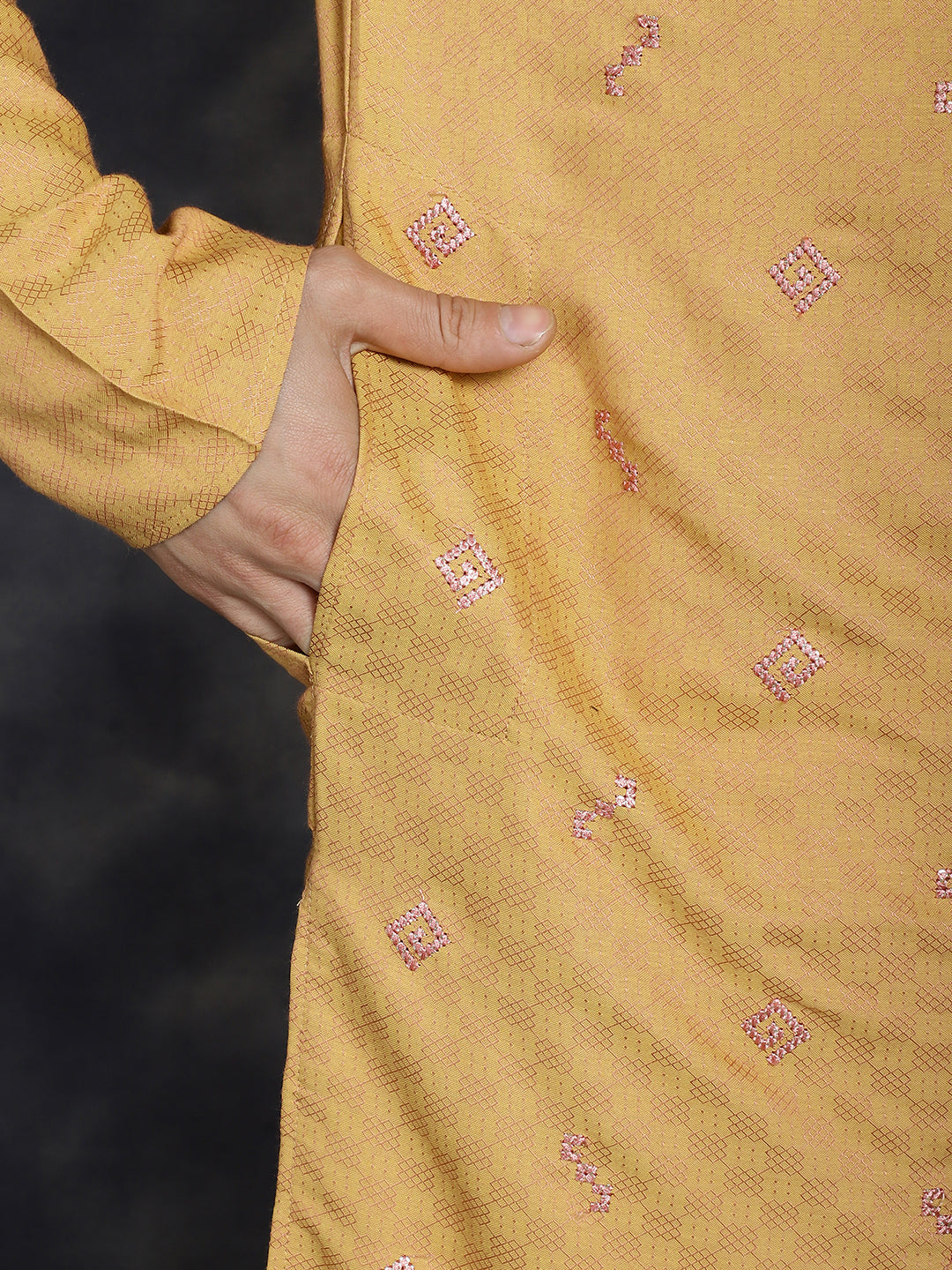 Jompers Men's Sequins Embroidered Kurta With Pyjama - Orange - Distacart