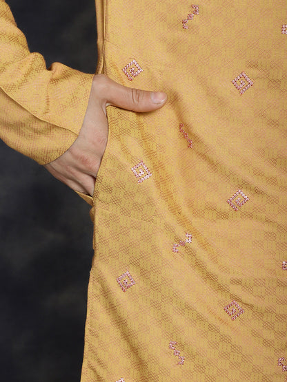 Jompers Men's Sequins Embroidered Kurta With Pyjama - Orange - Distacart