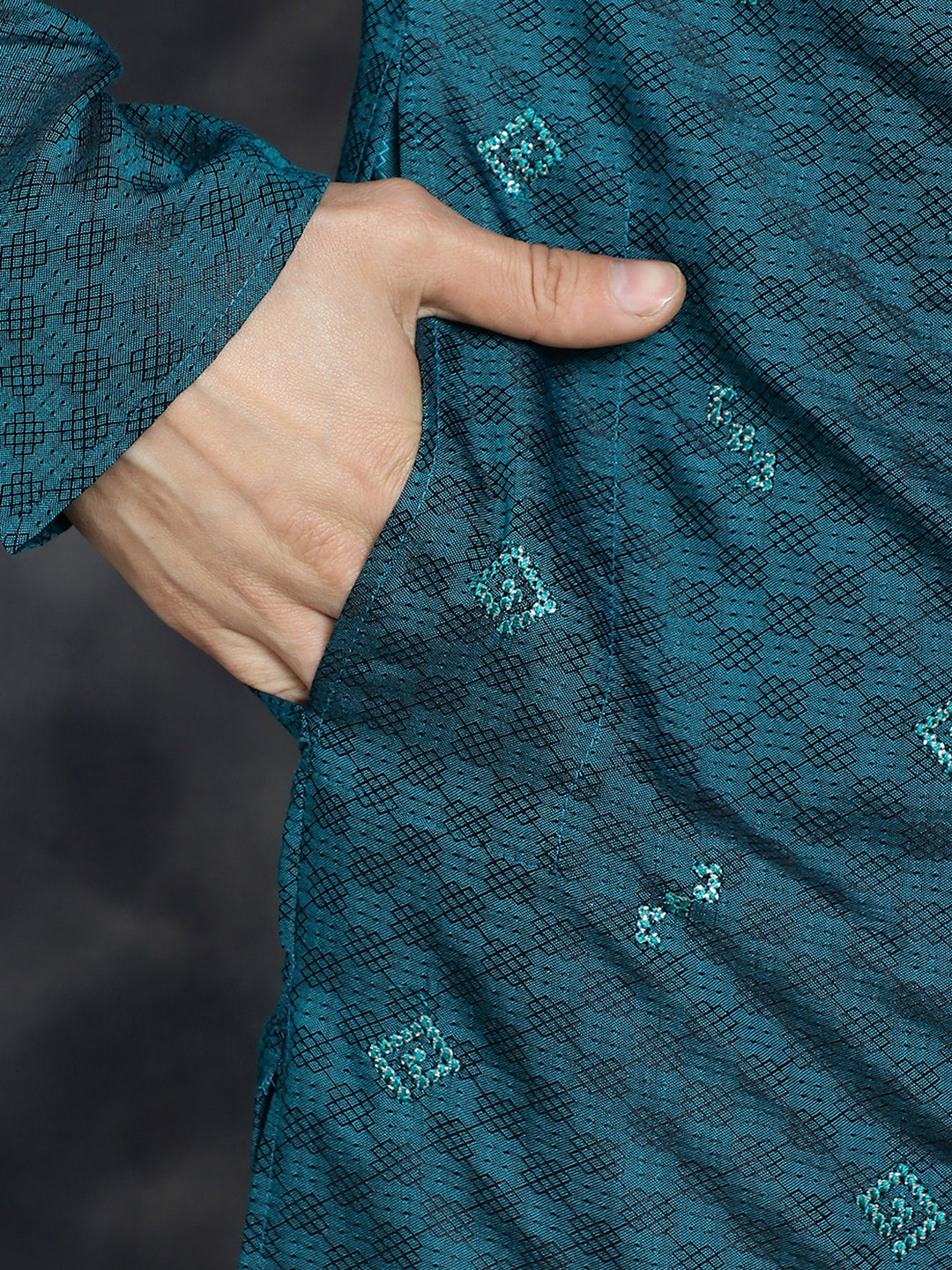 Jompers Men's Sequins Embroidered Kurta With Pyjama - Teal - Distacart