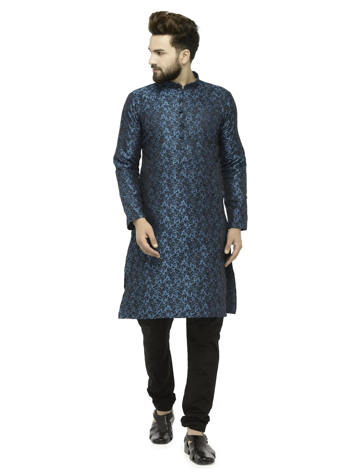 Jompers Men's Green & Black Self Design Kurta with Churidar - Distacart