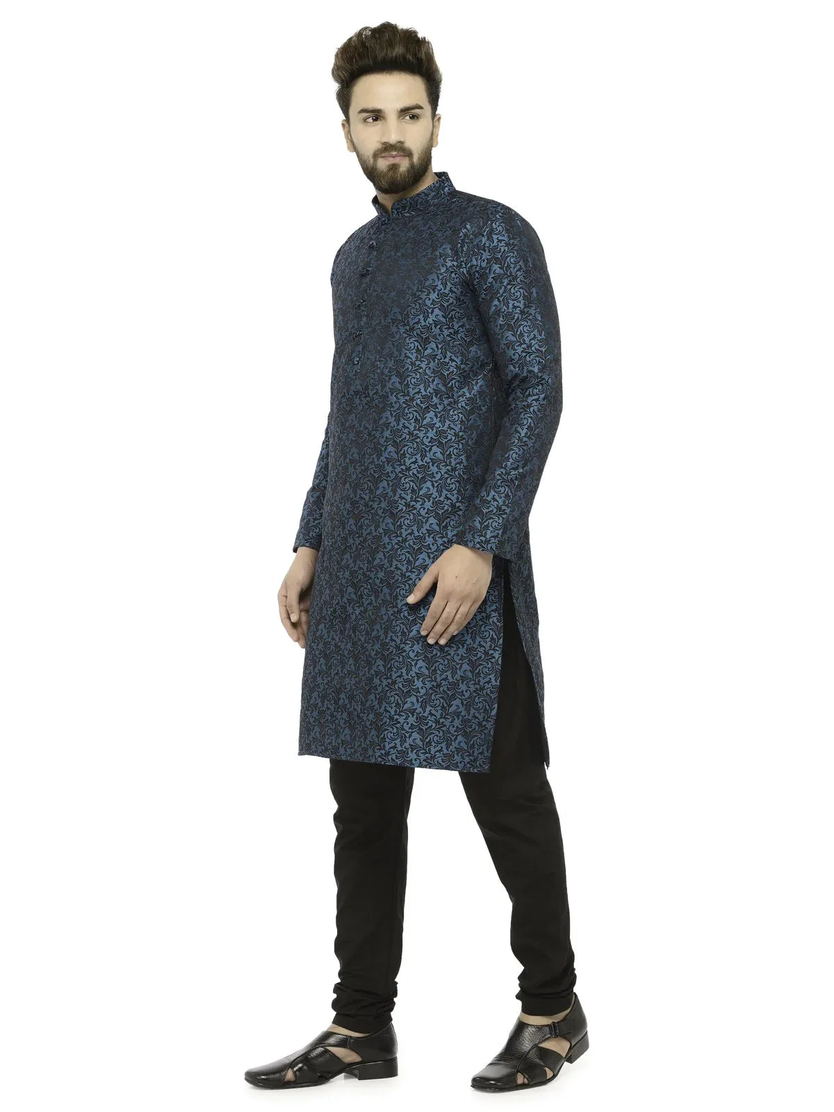 Jompers Men's Green & Black Self Design Kurta with Churidar - Distacart
