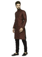 Thumbnail for Jompers Men's Maroon & Black Woven Design Kurta with Churidar - Distacart