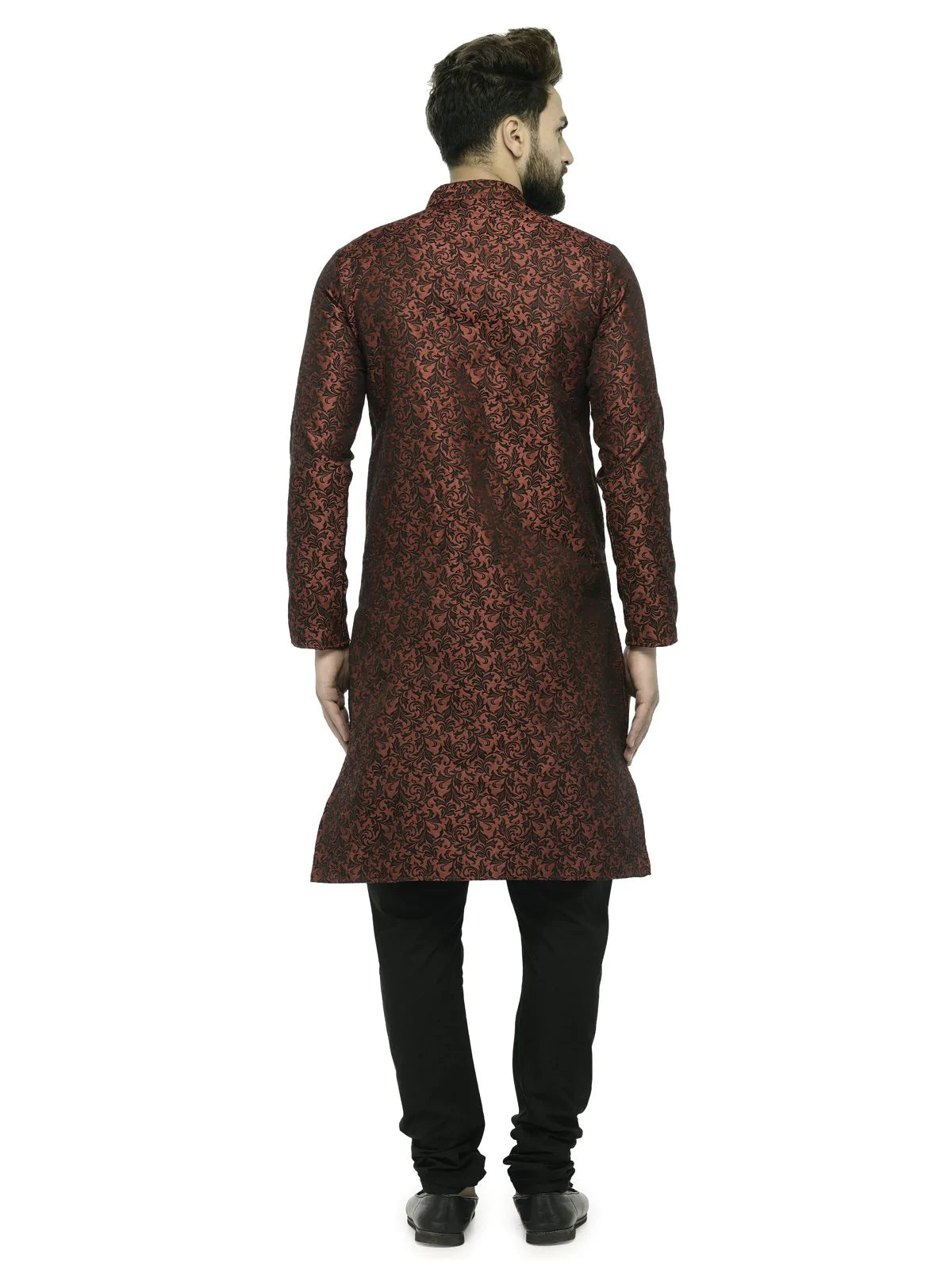 Jompers Men's Maroon & Black Woven Design Kurta with Churidar - Distacart