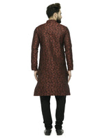 Thumbnail for Jompers Men's Maroon & Black Woven Design Kurta with Churidar - Distacart
