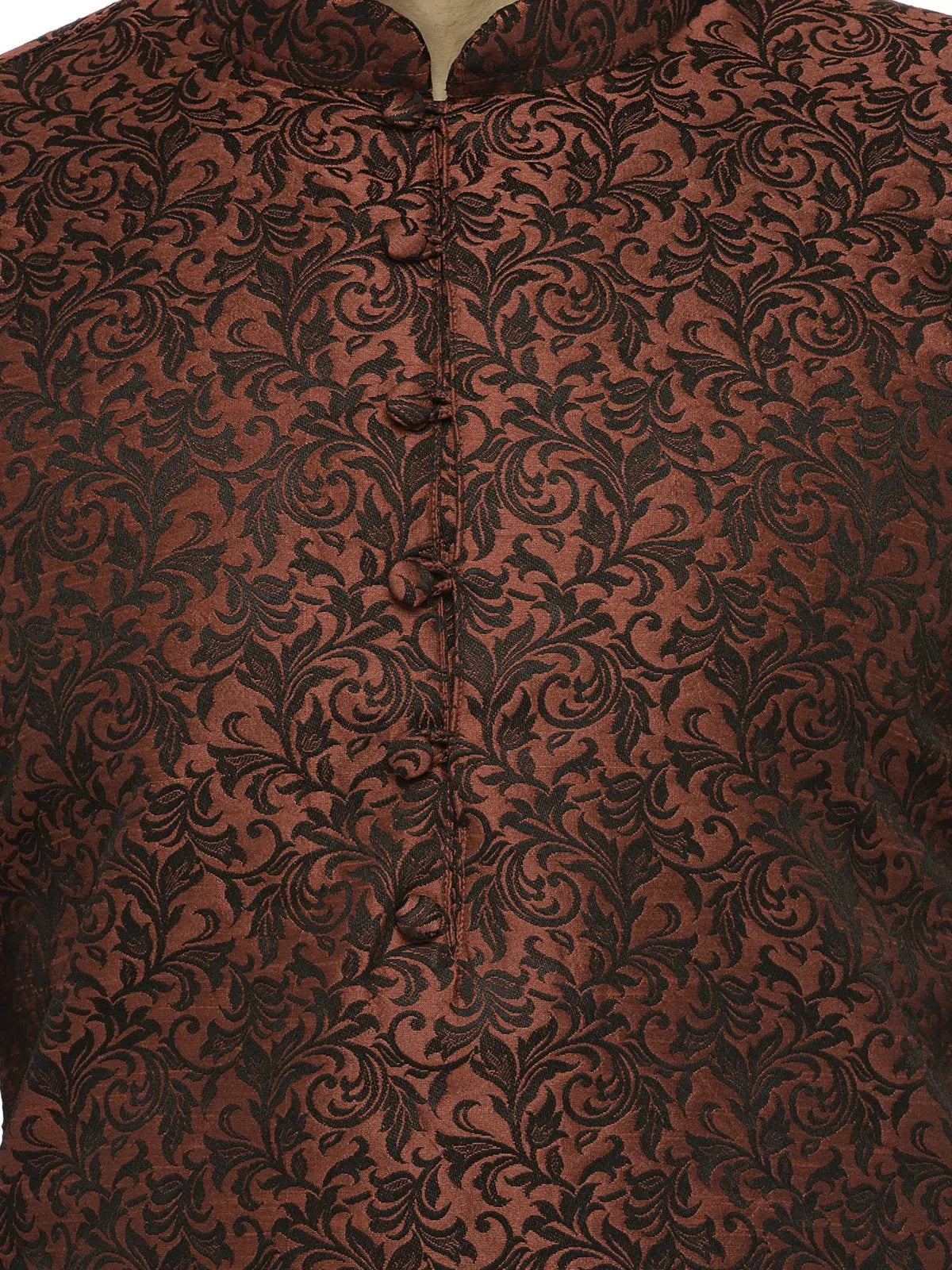 Jompers Men's Maroon & Black Woven Design Kurta with Churidar - Distacart