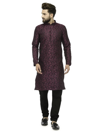 Jompers Men's Purple & Black Self Design Kurta with Churidar - Distacart
