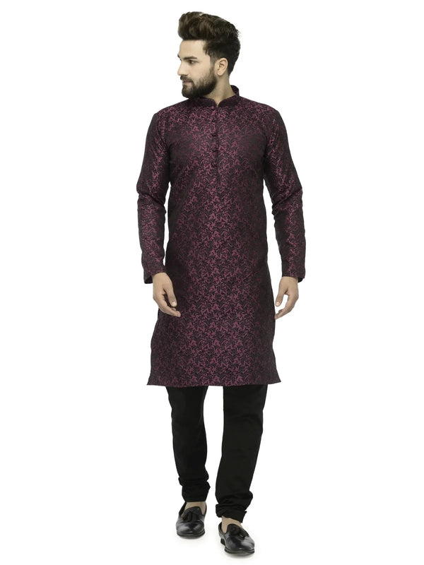 Jompers Men's Purple & Black Self Design Kurta with Churidar - Distacart