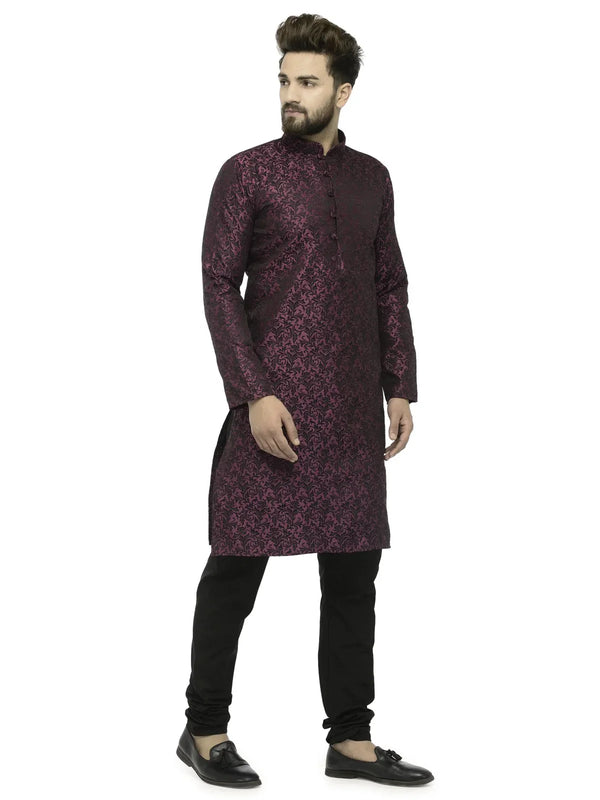 Jompers Men's Purple & Black Self Design Kurta with Churidar - Distacart