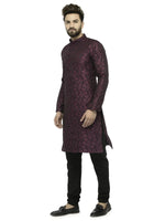 Thumbnail for Jompers Men's Purple & Black Self Design Kurta with Churidar - Distacart