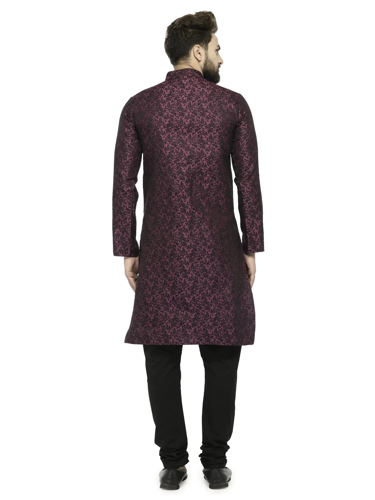 Jompers Men's Purple & Black Self Design Kurta with Churidar - Distacart