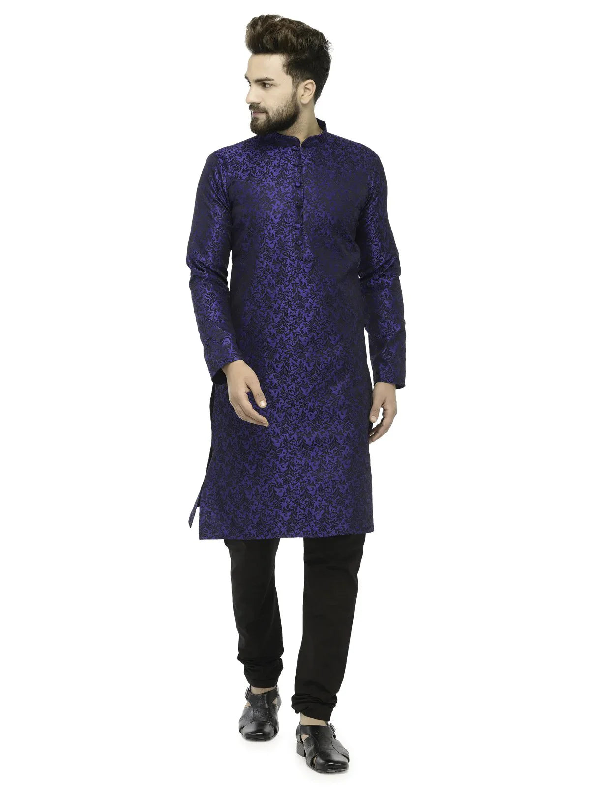 Jompers Men's Royal Blue & Black Self Design Kurta Only - Distacart