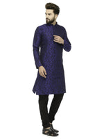 Thumbnail for Jompers Men's Royal Blue & Black Self Design Kurta with Churidar - Distacart