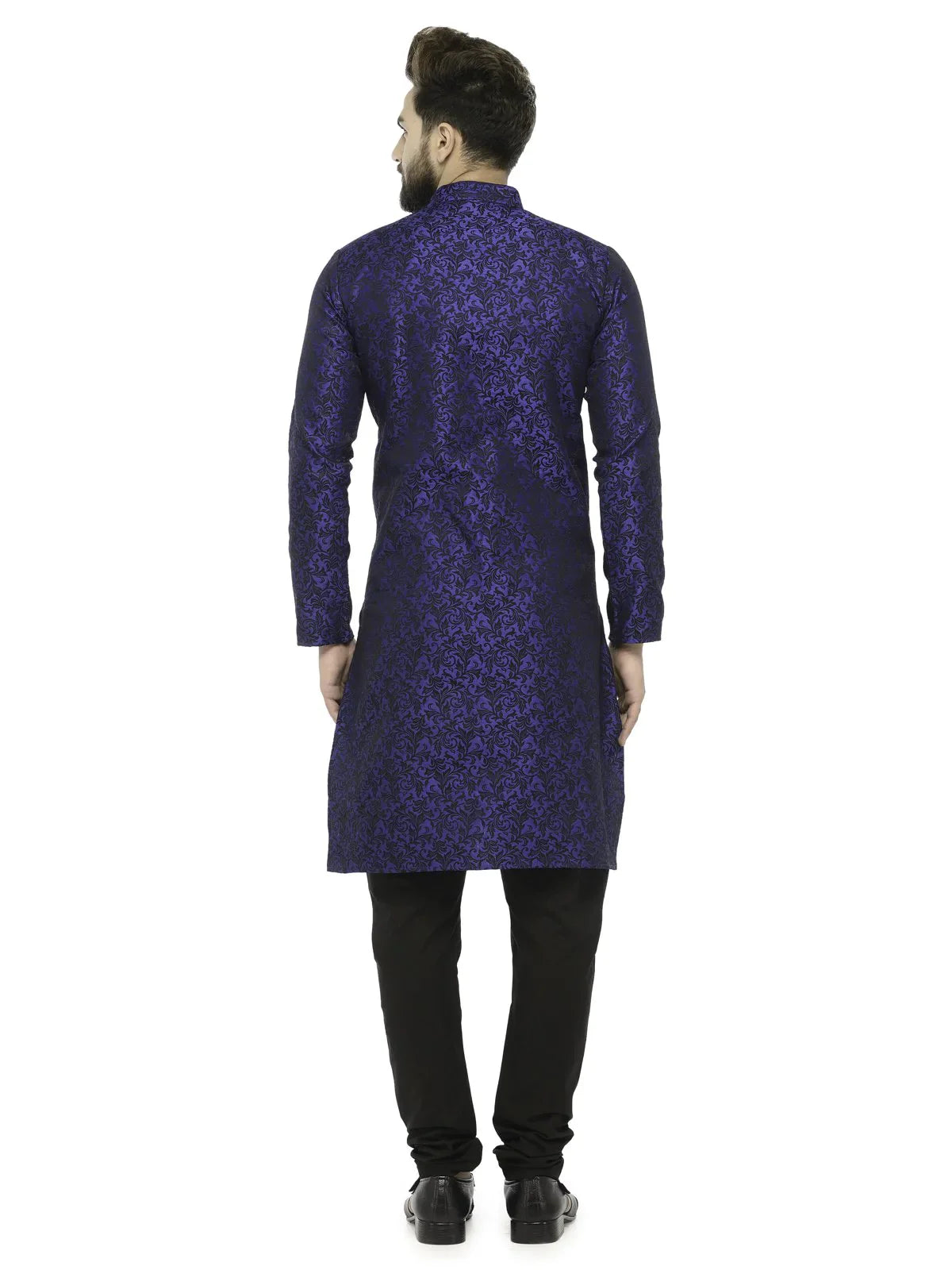 Jompers Men's Royal Blue & Black Self Design Kurta with Churidar - Distacart
