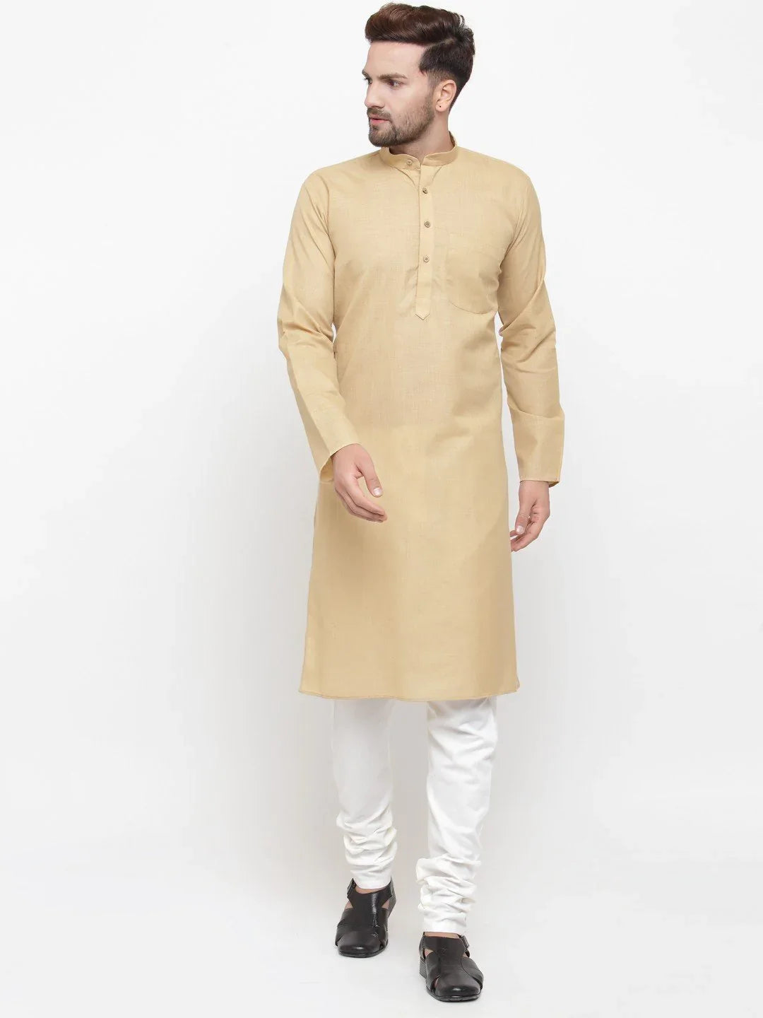 Jompers Men's Beige & White Solid Kurta with Churidar - Distacart