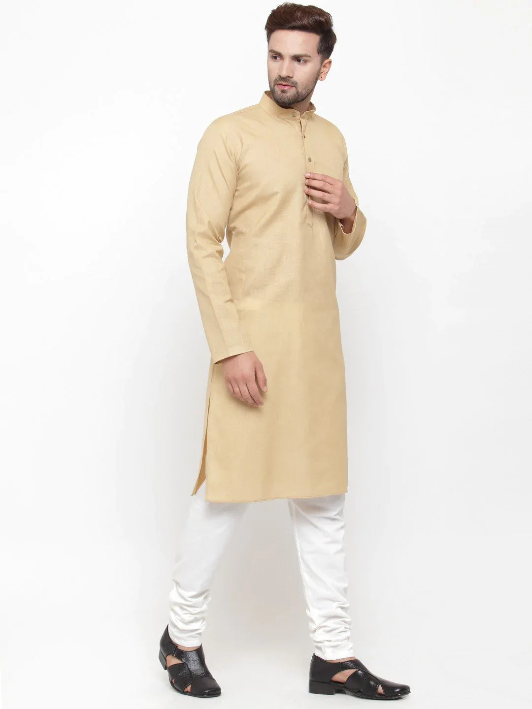Jompers Men's Beige & White Solid Kurta with Churidar - Distacart