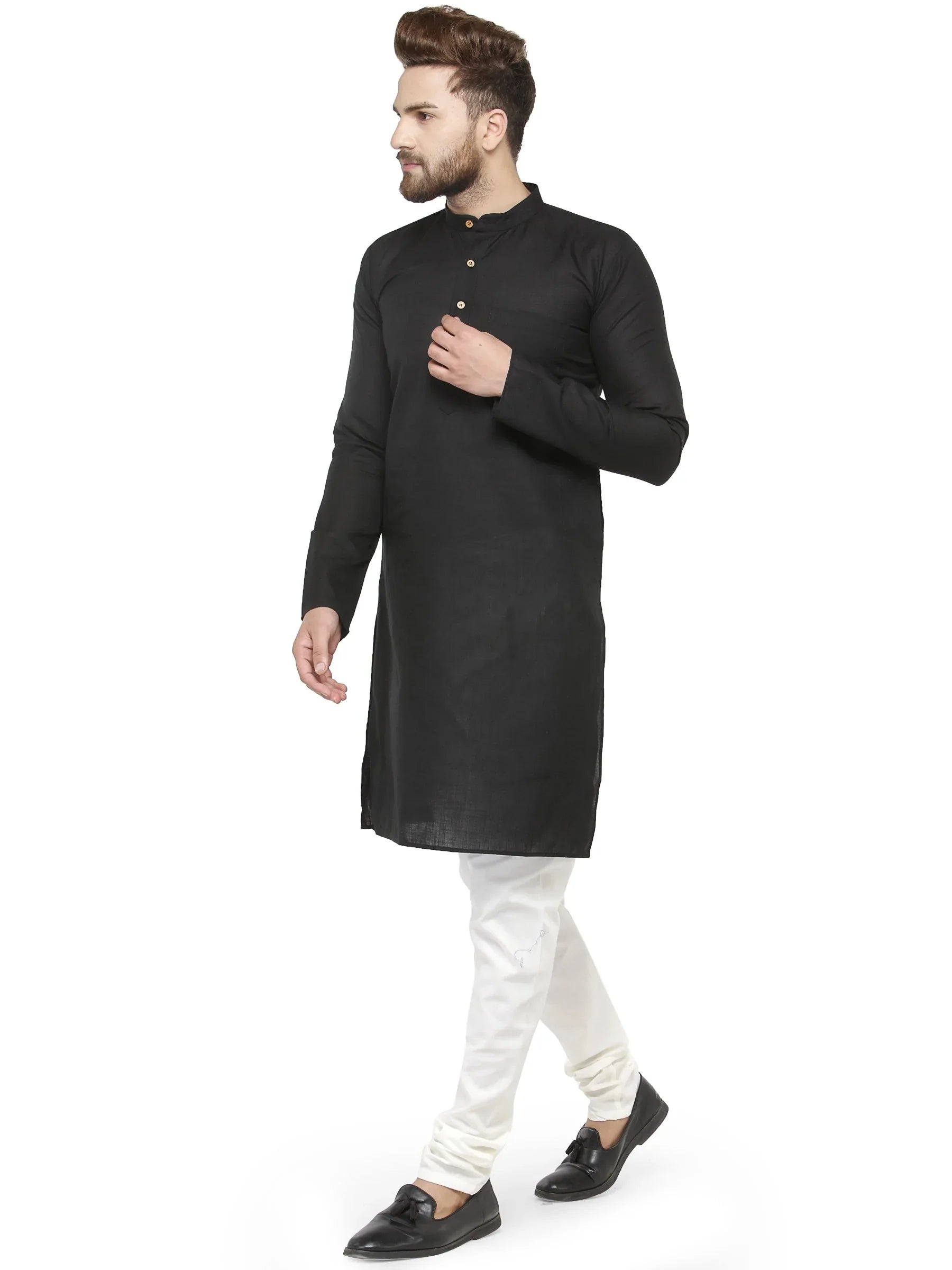 Jompers Men's Black & White Solid Kurta with Churidar - Distacart