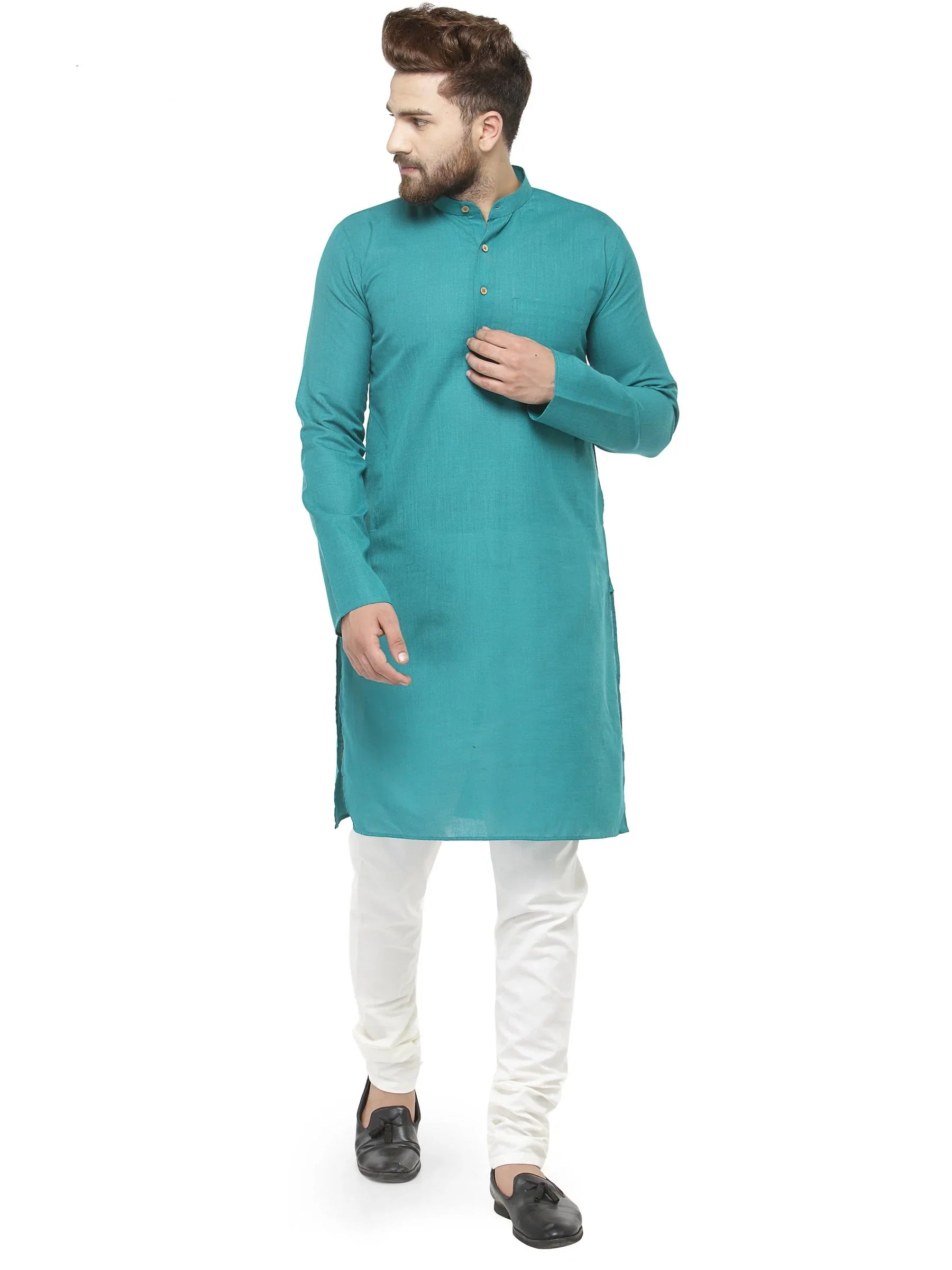 Jompers Men's Green & White Solid Kurta with Churidar - Distacart